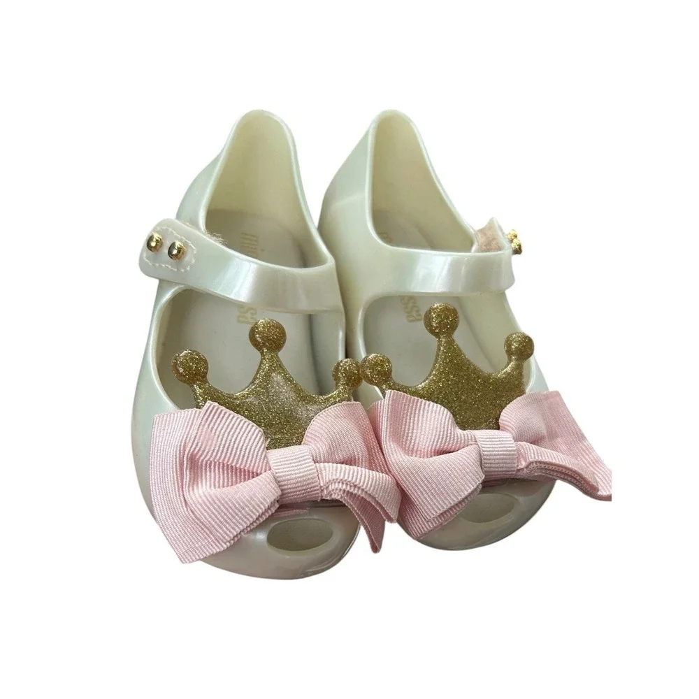 Mini Melissa Ultragirl Princess Jelly Shoes Beige With Pink Bow Size 3/4 Baby